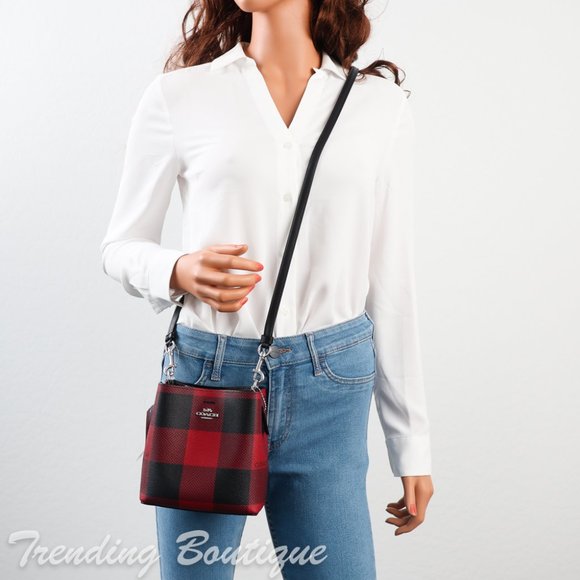 NWT Coach Mini Town Bucket Bag Crossbody With Buffalo Plaid Print - Picture 3 of 11
